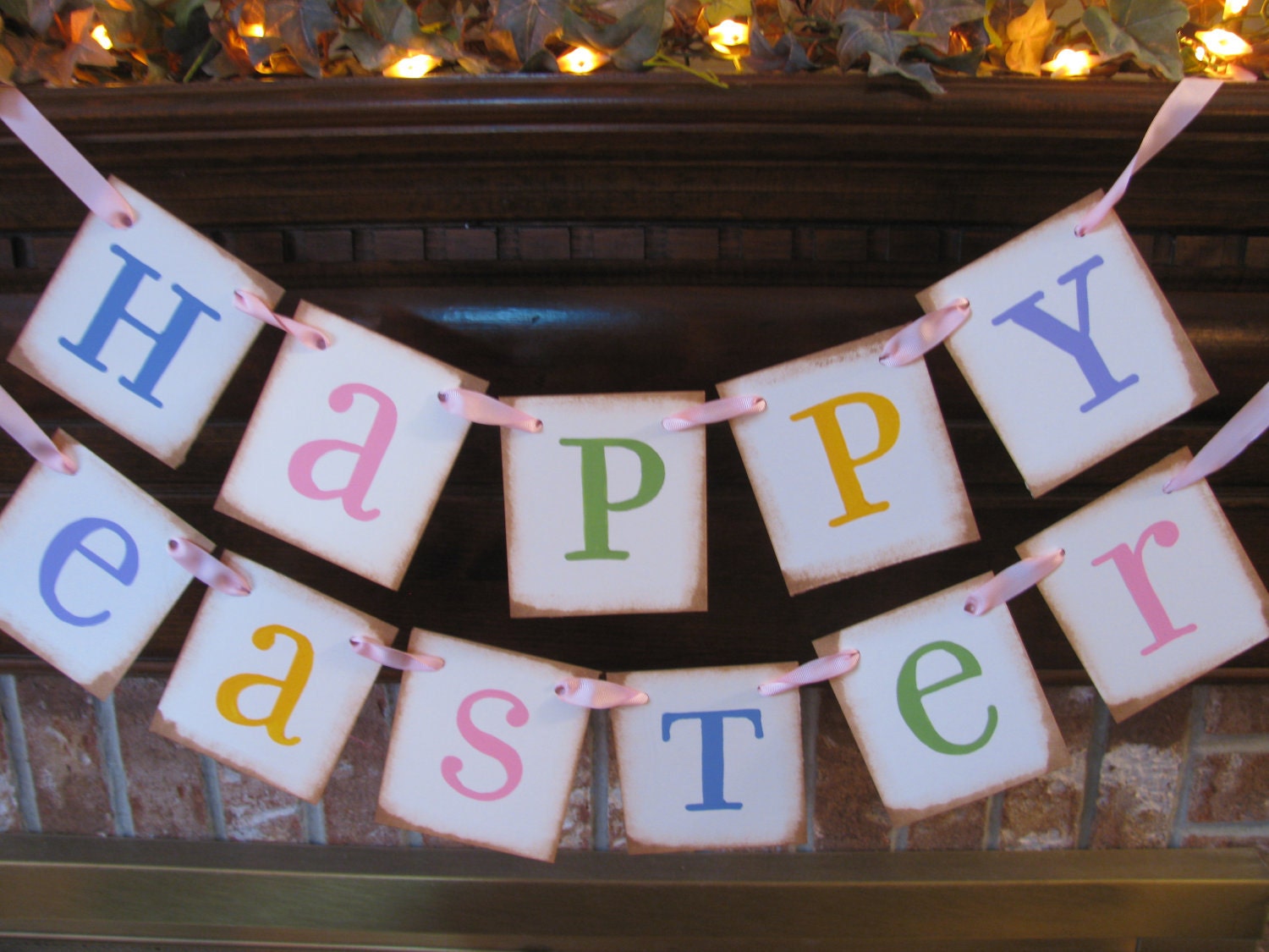 Happy Easter Spring Banner Garland Sign Pastel Colors March April Word Sign Home Decor Photo Prop