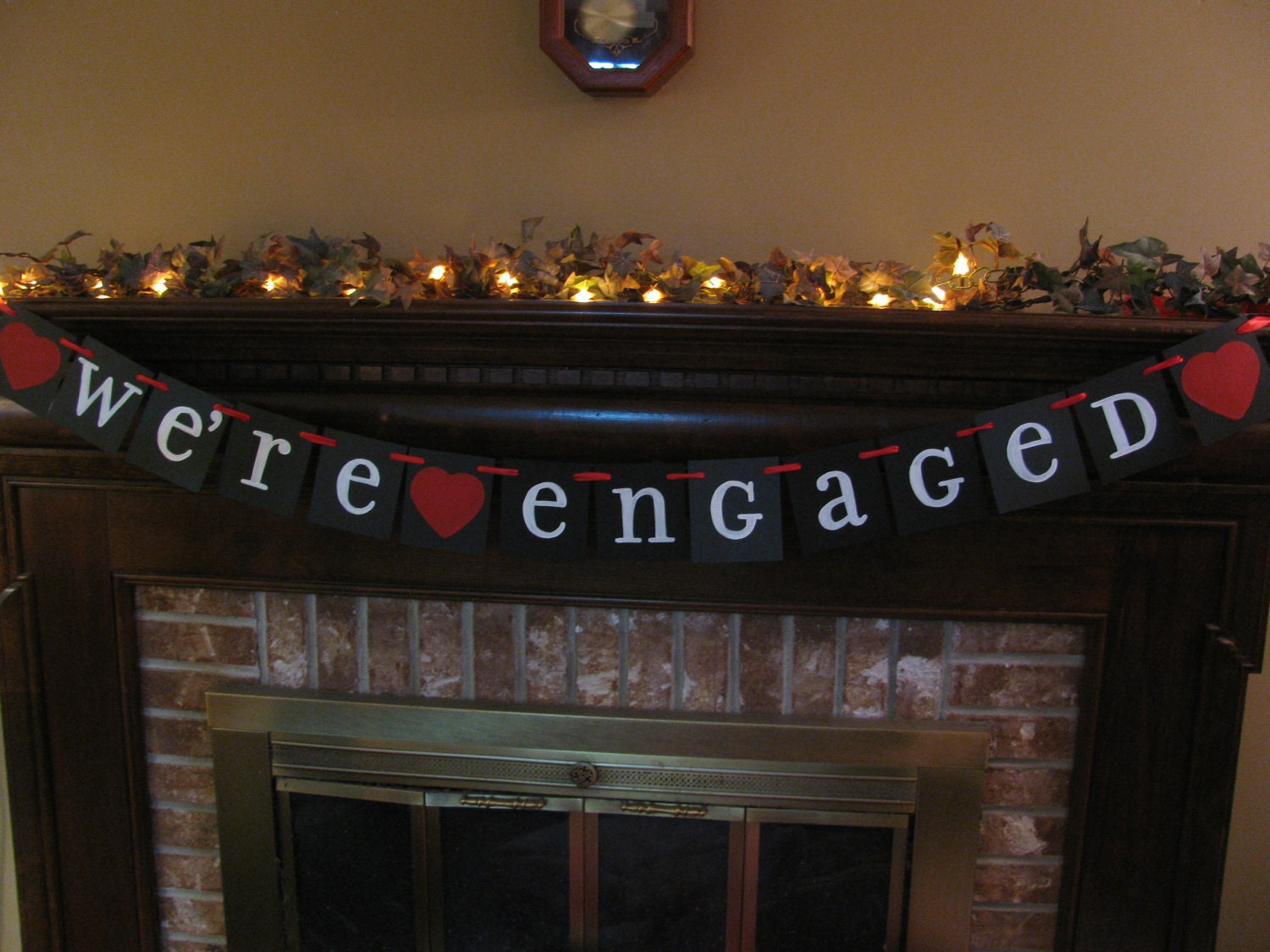 Wedding Banner We're Engaged Sign in Black White and Red Engagement Photo Shoot Prop Can Custom Colors