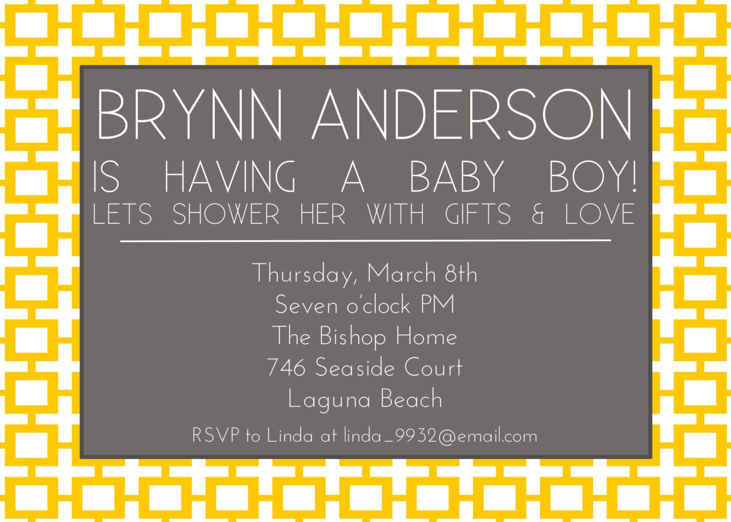Printable Baby Shower Invitations, Grey and yellow trellis, Bridal Shower Baby Girl or Baby Boy Il_570xn