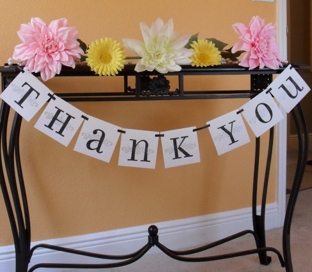 THANK YOU banner sign, Photo prop, Wedding photos, Black, White, and Silver or your Custom colors Il_170x135