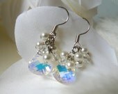 Bridal Crystal Earrings - Bridesmaids Earrings - White Swarovski Pearls - Mindy