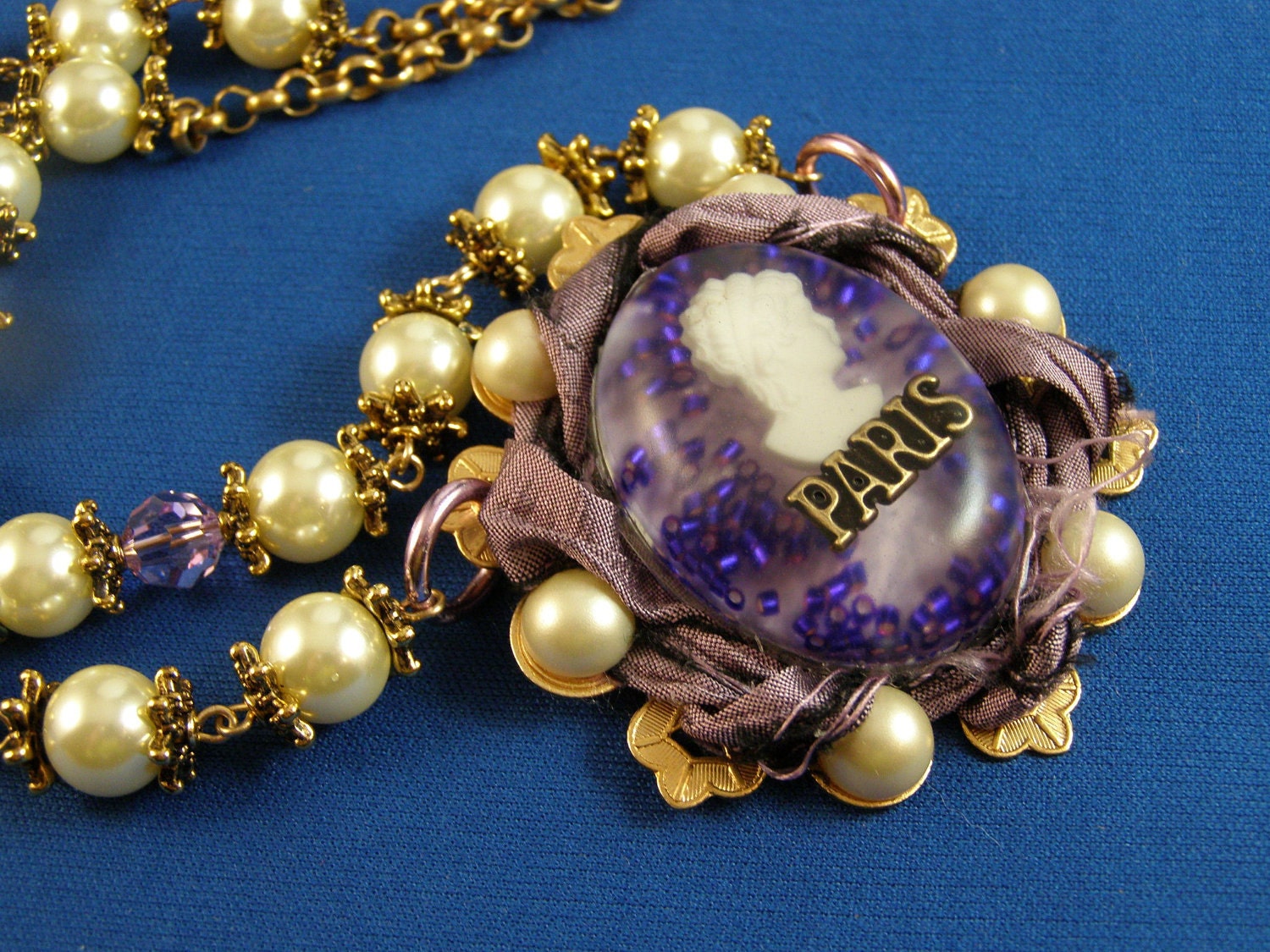 Resin Pendant Necklace - "Mademoiselle Violette"
