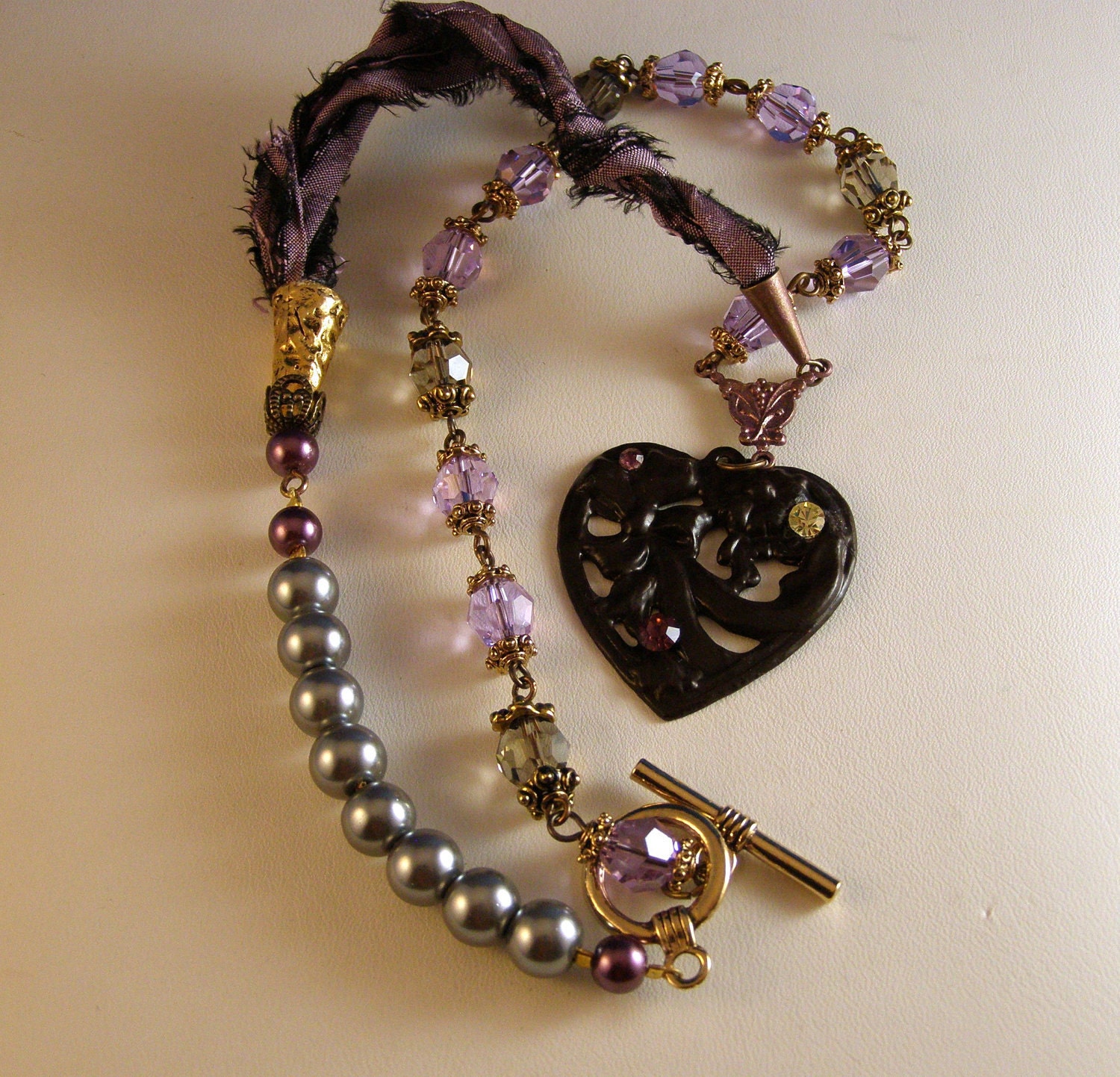 Mixed Media Necklace - "Dusk Romance"