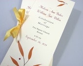 Fall Wedding Ceremony Program Booklet Autumn Leaves Gold Custom Ribbon Tie Rusty Orange Branch