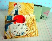 Mini Handmade Envelopes, "Boy Drifting" Set of 4, Upcycled 1960 Book Pages