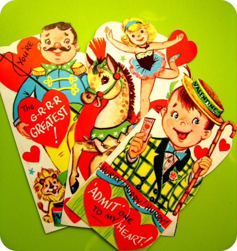 LIVELY Vintage Valentines with Envelopes, Circus Set