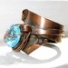 Copper Ring OOAK , Industrial Chic, Blue Topaz CZ , Wire wrapped Copper ring