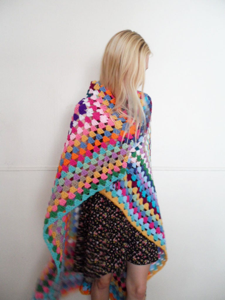One of a Kind Color Crochet Granny Square Full Afghan Blanket