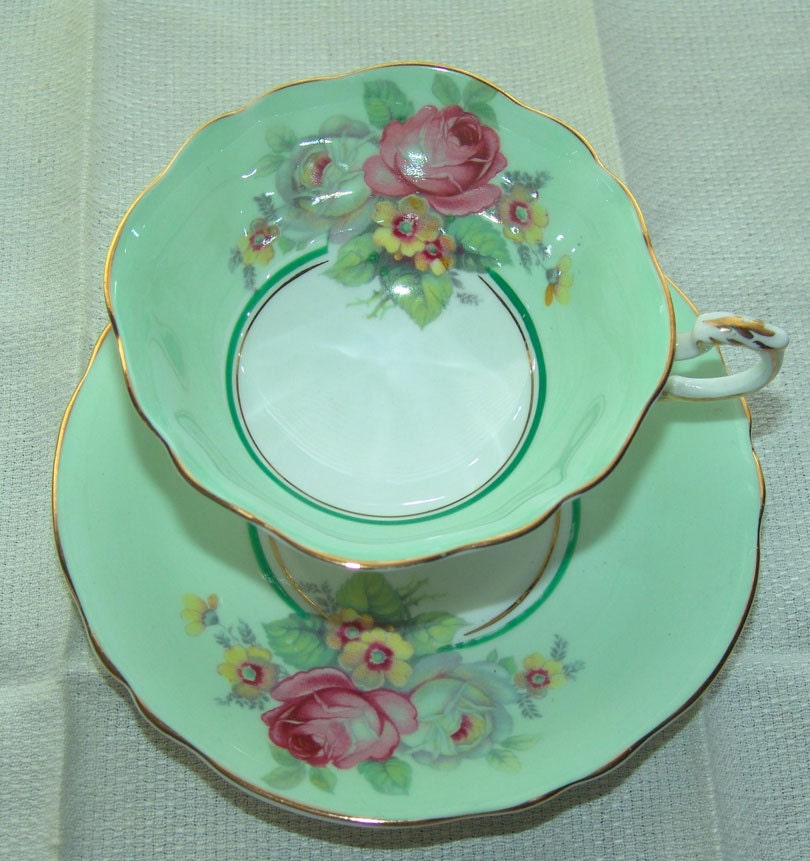 and Paragon Green Cup tea paragon Saucer with Set and vintage saucer Mint Pink  cup Tea  &  Lavender Vintage