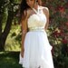 Golden Sash and Ivory Floral wedding and Bridesmaid Dress