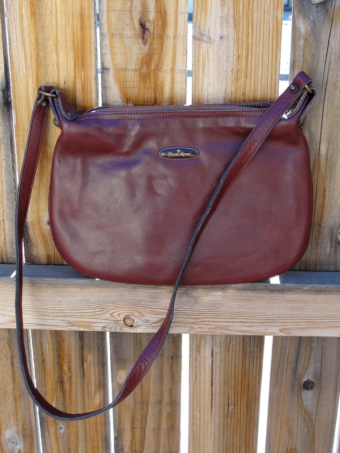 Vintage Leather Purse / 1970s Burgundy Designer Shoulder Bag / Etienne Aigner