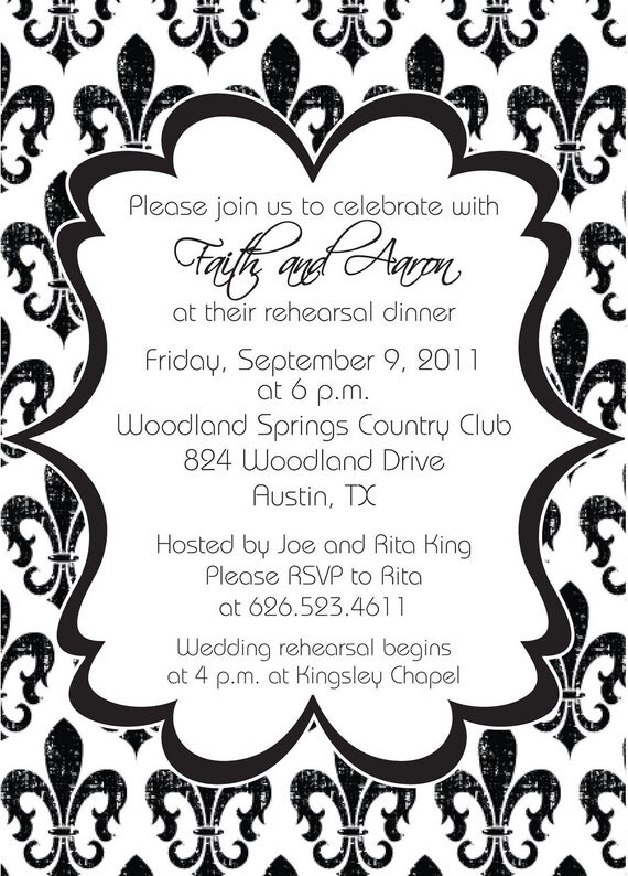 Black and White Fleur-de-lis - Bridal Shower, Bachelorette Party, Rehearsal Dinner, Birthday Invitation Il_570xn
