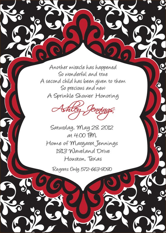 Red and Black Brocade- Bridal Shower, Bachelorette Party, Baby Shower, Birthday Party Invitation - INCLUDES Return Address Printing Il_570xn