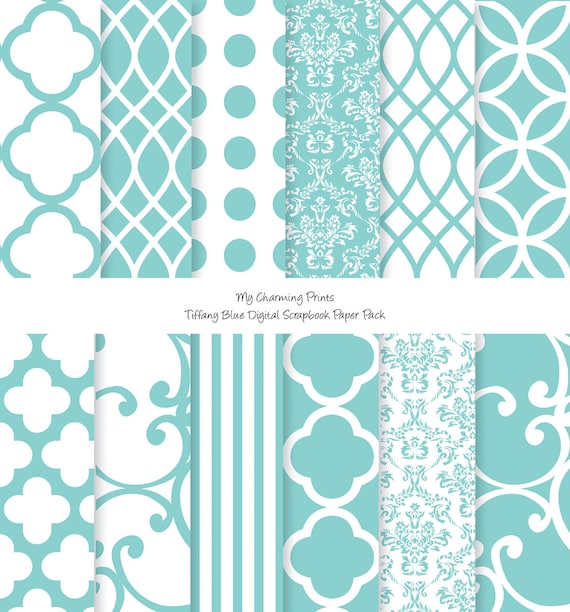 Tiffany Blue - Digital Paper Pack 12"x12" - 300 dpi - 12 Digital papers Il_570xn