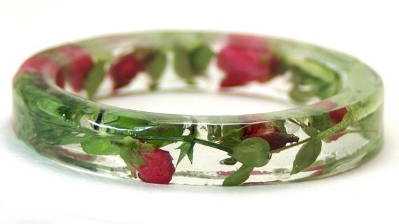 Flower Jewelry- Jewelry Made with Real Flowers- Pink Bracelet- Green Bracelet- Dried Flower Jewelry- Flower Resin Jewelry