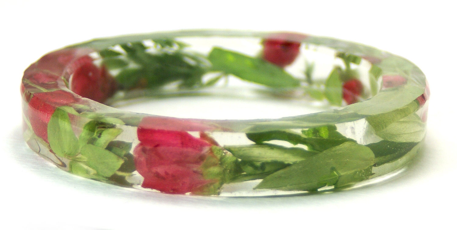 Flower Jewelry- Jewelry Made with Real Flowers- Pink Bracelet- Green Bracelet- Dried Flower Jewelry- Flower Resin Jewelry