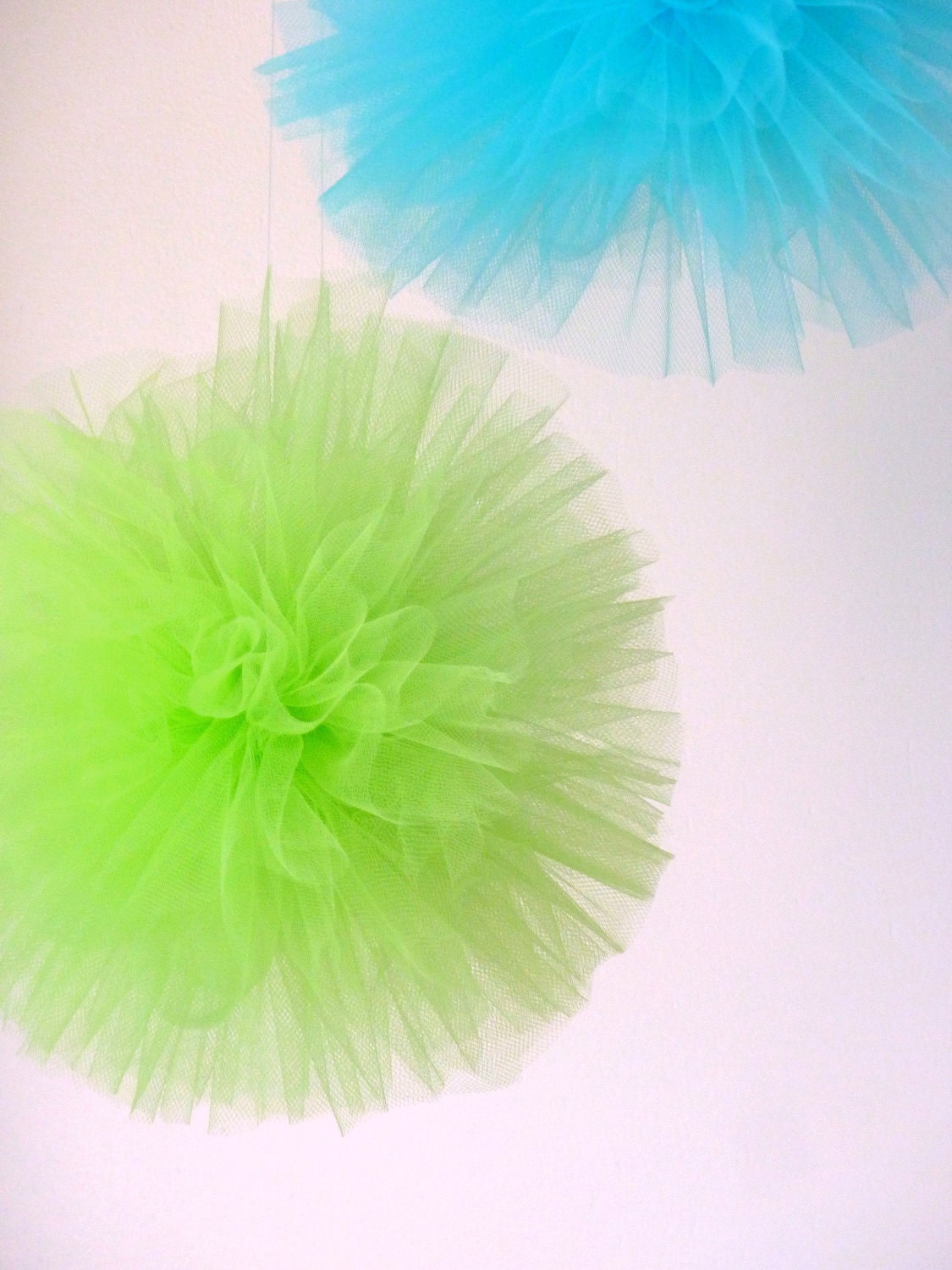 SUPER Tulle Hanging Poms - 5 - 8" Poms - wedding, decoration, birthday, party, bridal shower, pom poms, tulle, summer, rainbow, girls