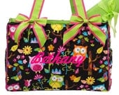 Personalized Diaper Bag Quilted OWL Brown Lime Green