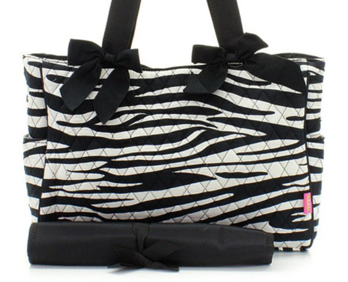Personalized Diaper Bag Quilted Tote Set Zebra