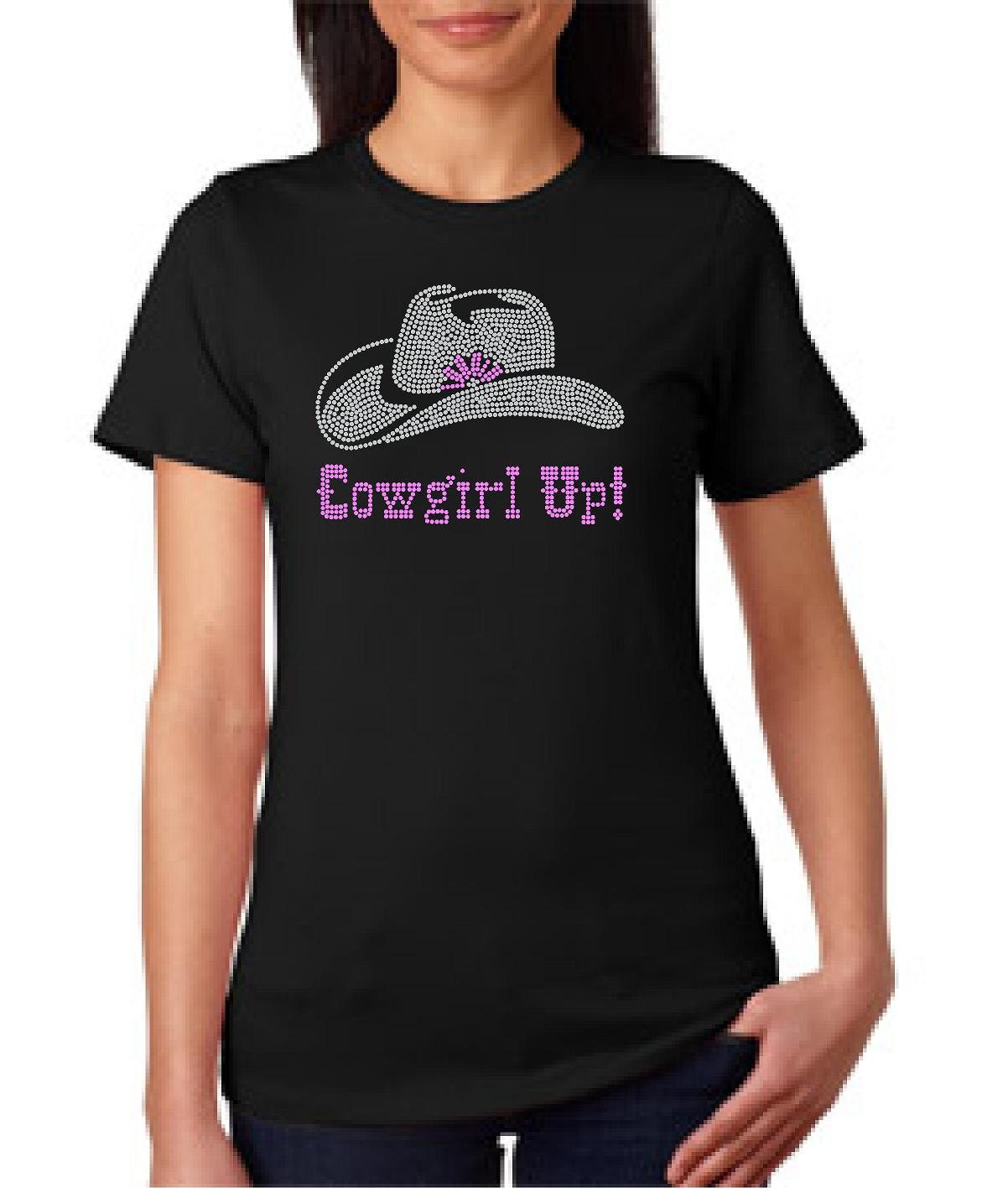 Rhinestone Cowgirl UP Cowboy Hat Tshirt - MEGA Bling ..over 1325 stones....tee shirt country