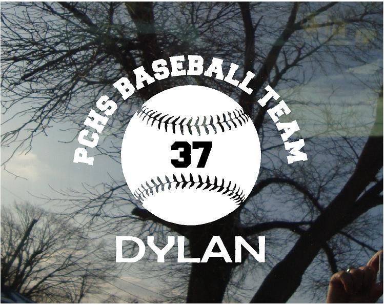 Vinyl Car Window Decal 6w x 5h - Baseball 3 Personalized Baseball Team Decal with Team Name and Student'sName sports