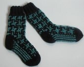 Knit Baby Boot Socks Navy and Turquoise  Size 2.5 to 3 years - BabywearbyBabs