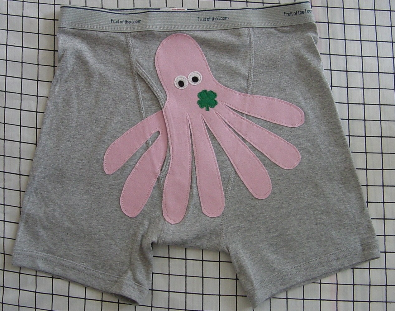 PADDY O'Octopants the lucky SEVEN legged octopus mens appliqued boxer shorts S,M,L,XL