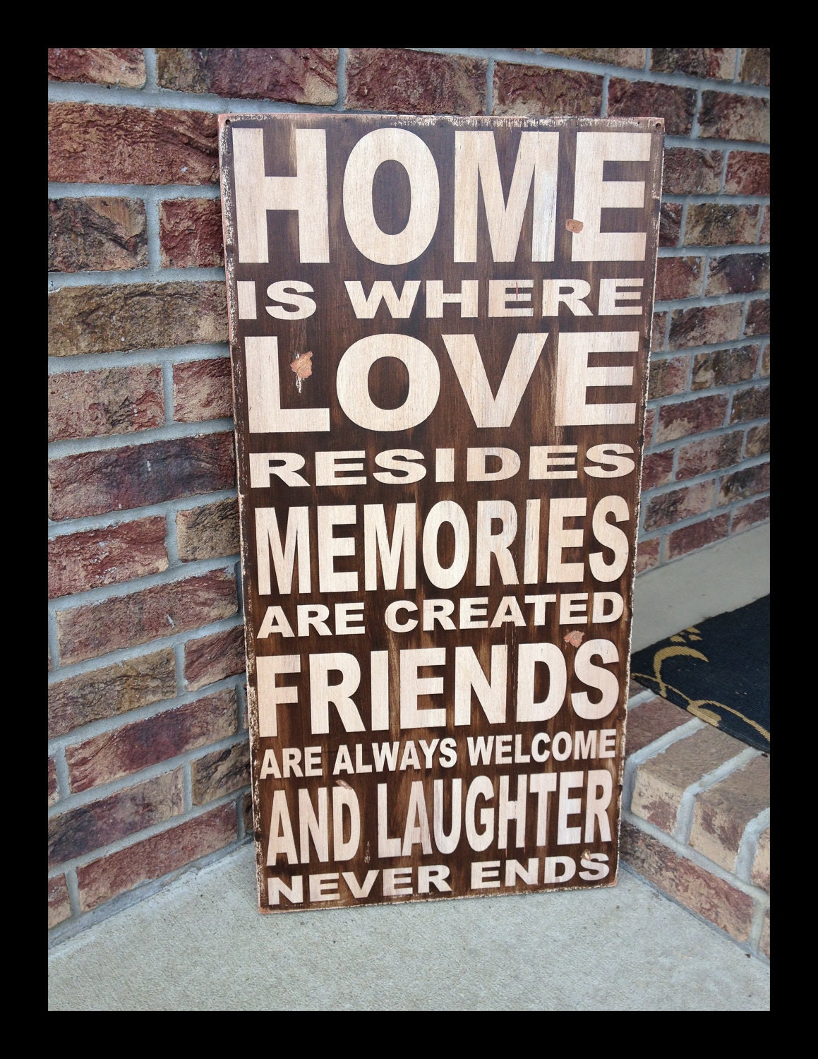 Home is where love resides - large handcrafted all wood sign - distressed vintage looking - family