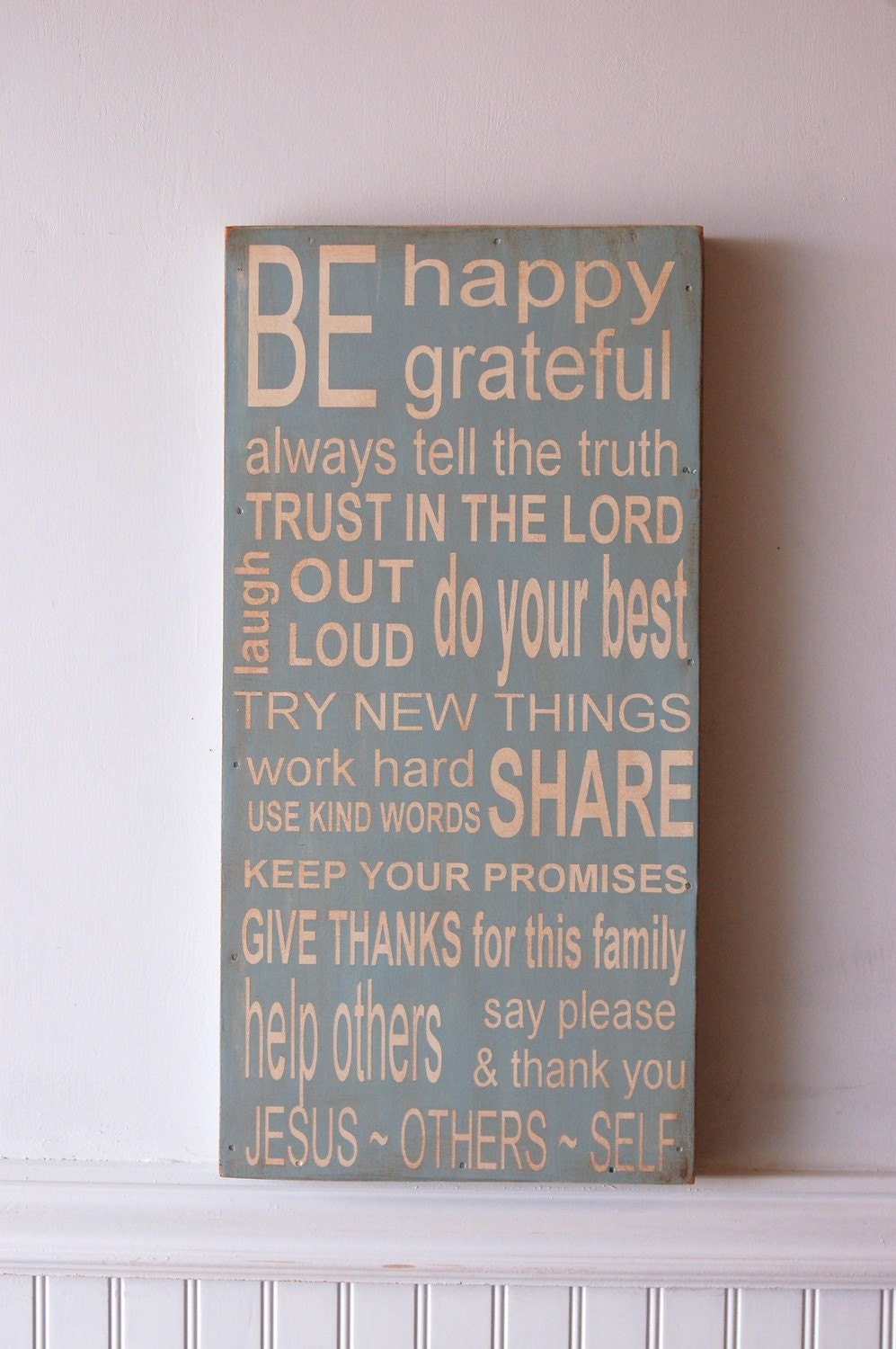 Family Rules Subway Style Art - Wood Sign --distressed