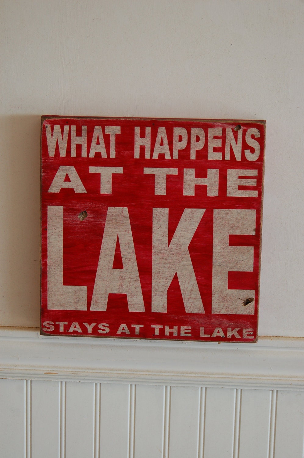 What happens at the lake, stays at the lake Rustic subway style wood sign - handcrafted, great father's day gift, cabin, lake home, camper,