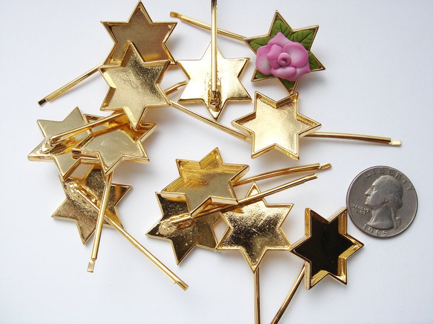 11 vintage gold tone 6 pointed star bobby pins HC208