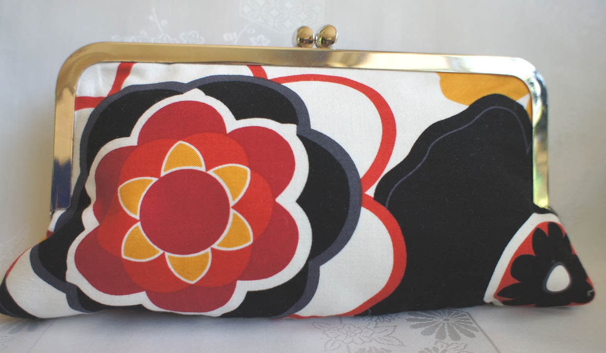 Mod Floral Cotton Fabric Clutch Purse with Polka Dot Lining-Seminoles Redskins Heat Trojans - GameDayColors