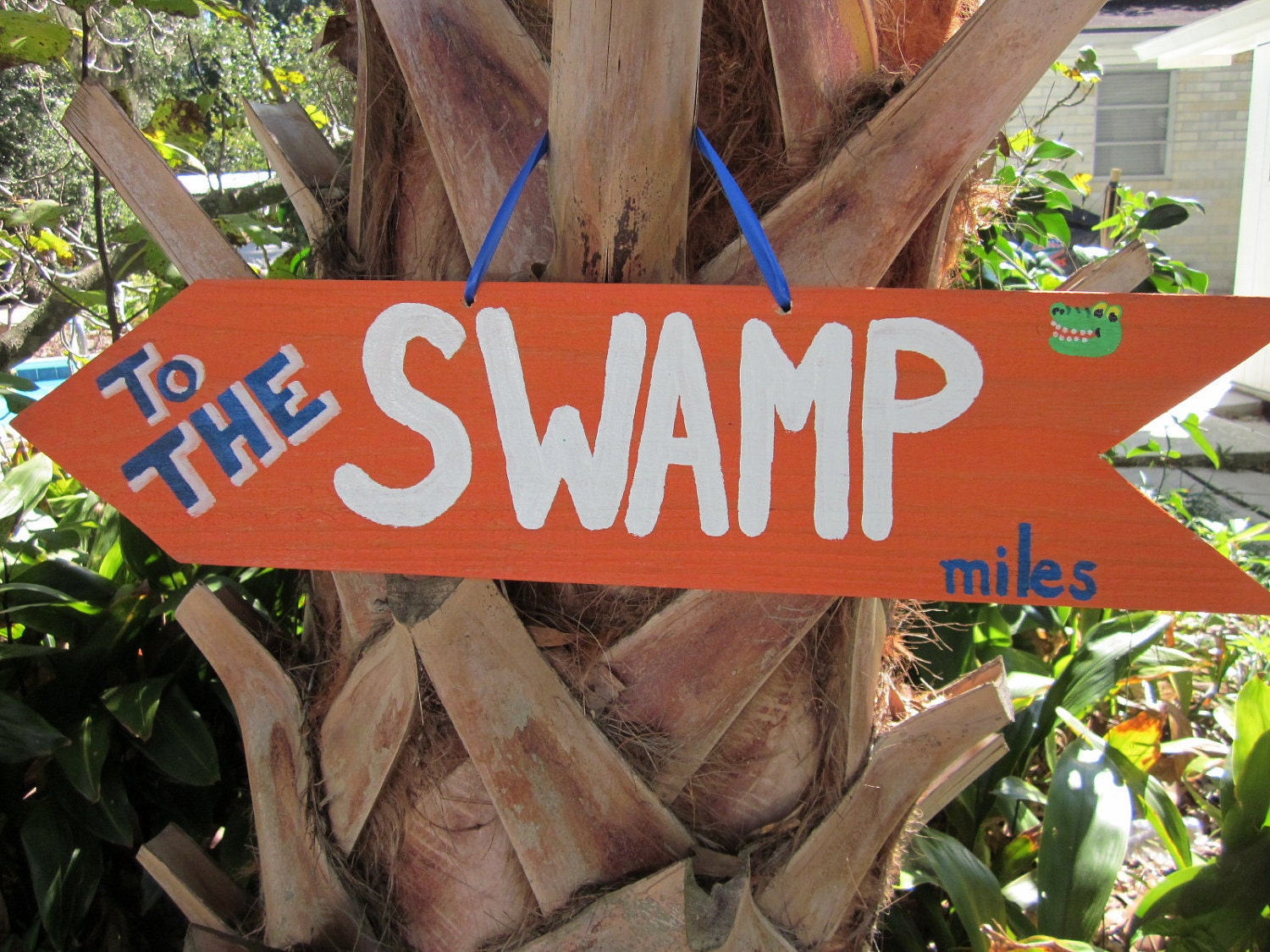 Florida Gators Customized Orange, Blue , Or White Arrow Painted with Mileage from Your House TO THE SWAMP