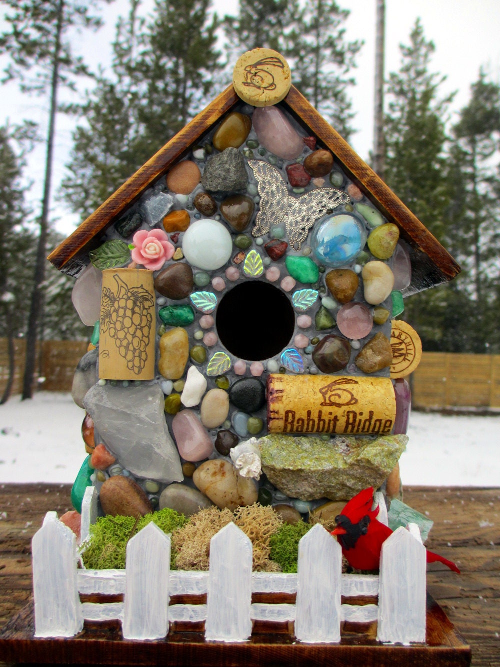 Wine Cork Birdhouse Mosaic Garden Art