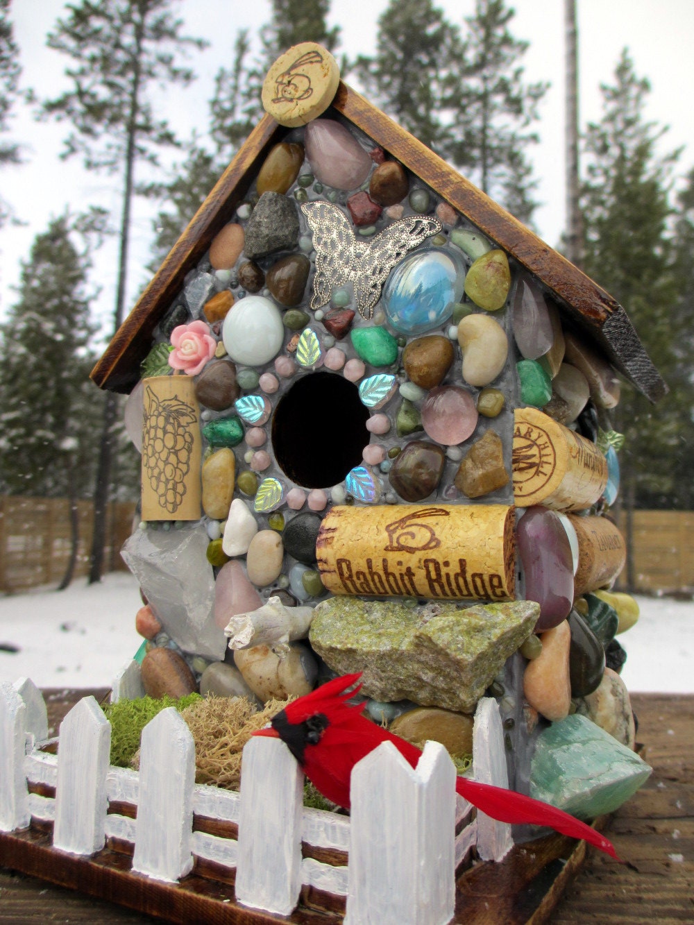 Wine Cork Birdhouse Mosaic Garden Art