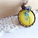 Yellow Blue Flower Small Pendant. Antique Bronze Necklace. Vintage Brass Necklace.