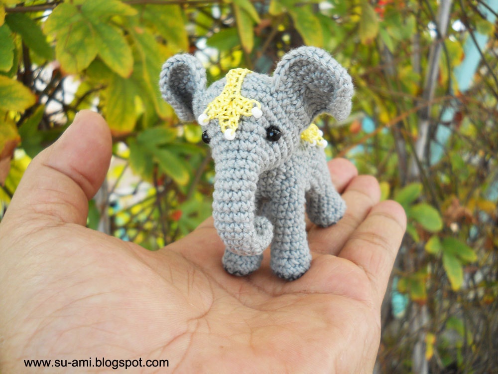 Circus Elephant  - Miniature Crochet Elephant With Lace Blanket - Made To Order