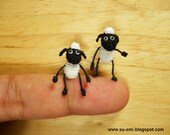 Twin Funny Sheep - Mini Tiny Amigurumi Crochet Miniature Doll Shaun The Sheep - Set of Two Cute Sheep - Made to Order