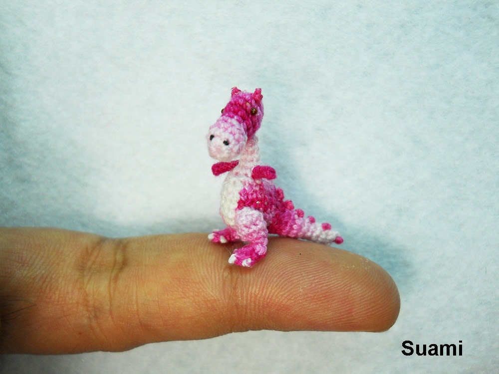 Tiny Pink Tyrannosaurus - Micro Dollhouse Miniature Crocheted Dinosaurs - Made To Order