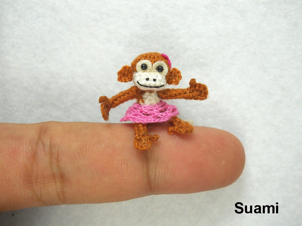 Tiny Miniature Monkey With Skirt -  Mini Micro Dollhouse Crochet 1 Inch Scale Monkey - Made to Order