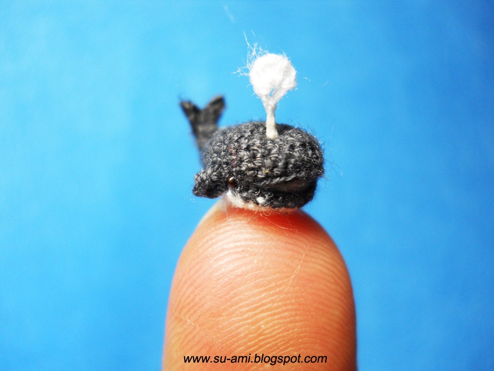 Extreme Micro Whale Woolie - Tiny Crochet Grey Whale - Made to Order