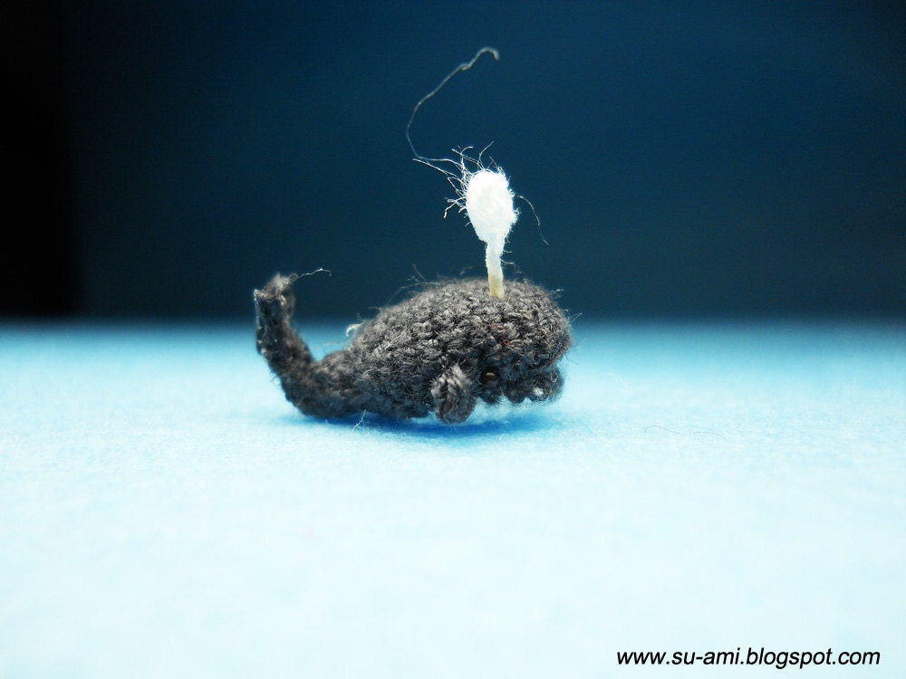 Extreme Micro Whale Woolie - Tiny Crochet Grey Whale - Made to Order