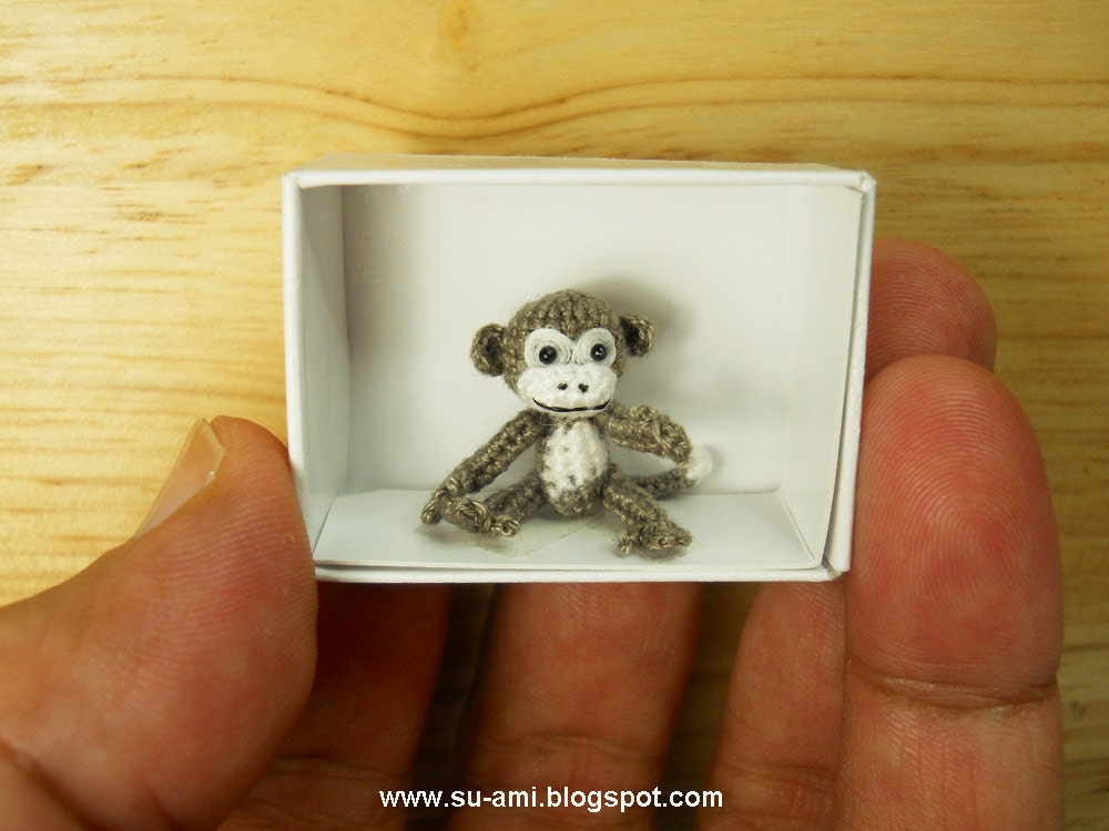Tiny Crochet Monkey - Micro Crochet Miniature White Gray Monkeys - Made to Order