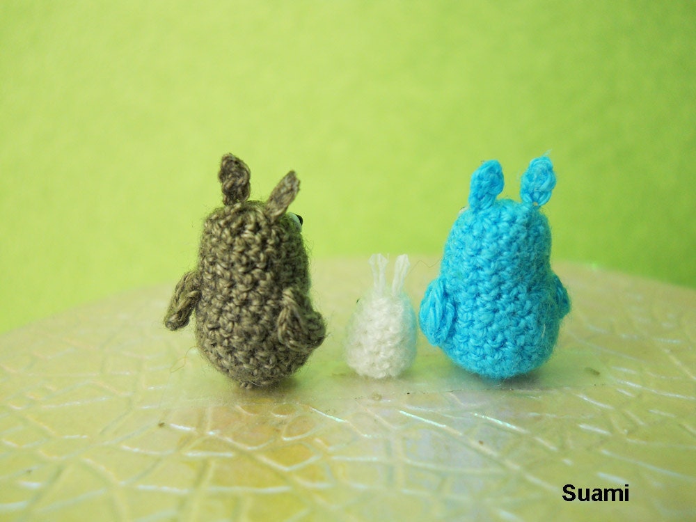 Micro Woodland Totoro and Friends - Mini Tiny Dollhouse Miniature Rabbits - Set of 3 Totoros - Made To Order