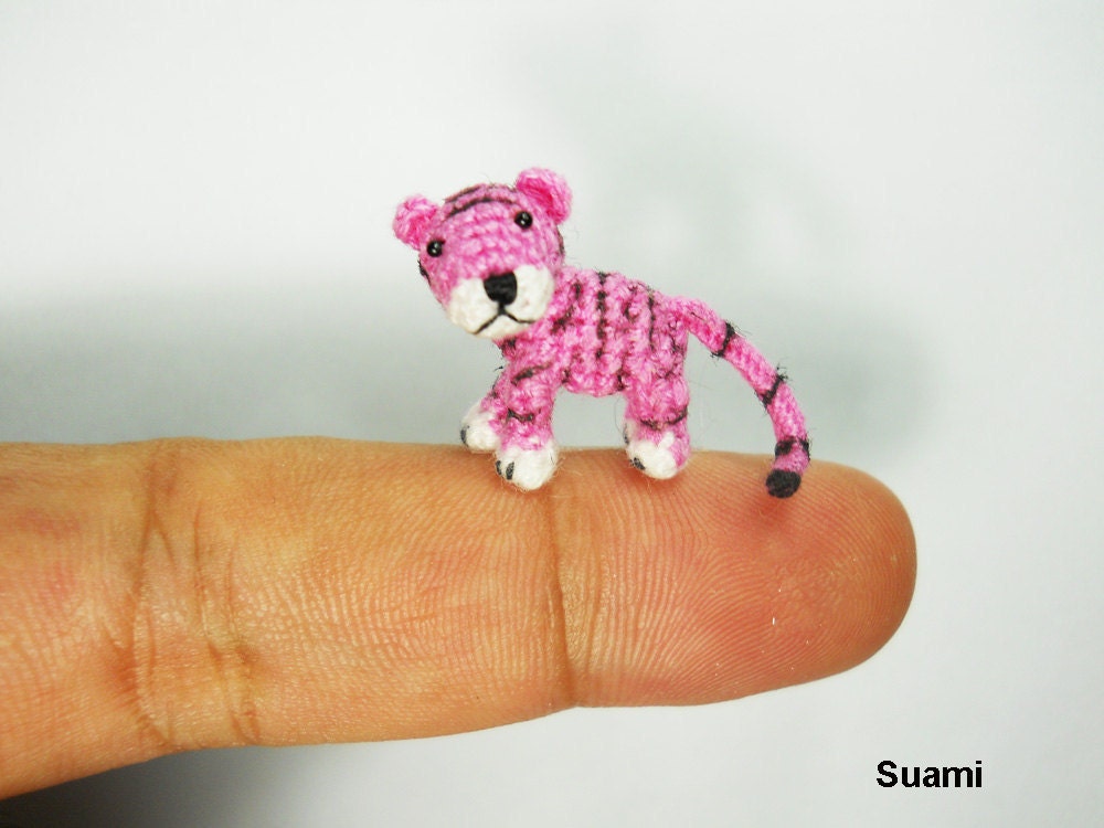 Micro Crochet Baby Tiger - Mini Tiny Dollhouse Miniature Animals - Made To Order