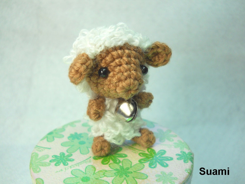 Tiny Brown Sheep - Mini Crocheted Sheep With Rattle - Made To Order