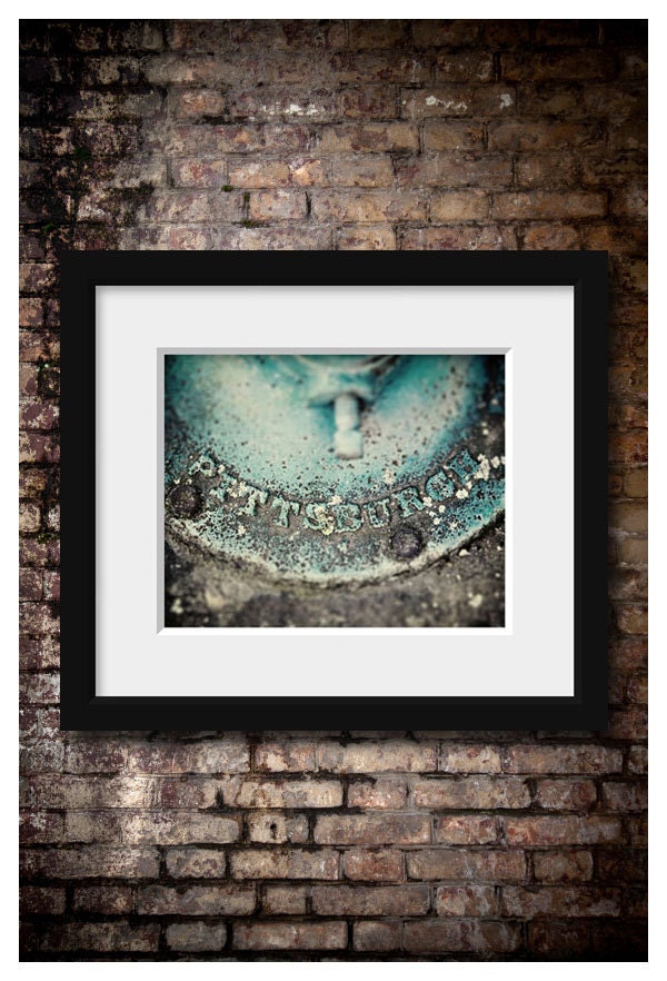 Pittsburgh Photography - Pittsburgh Art - Pittsburgh Steelers Fans - Rustic engraving - Teal, mint, aqua, charcoal, patina - .