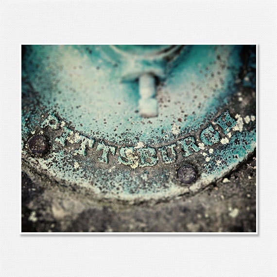Pittsburgh Photography - Pittsburgh Art - Pittsburgh Steelers Fans - Rustic engraving - Teal, mint, aqua, charcoal, patina - .