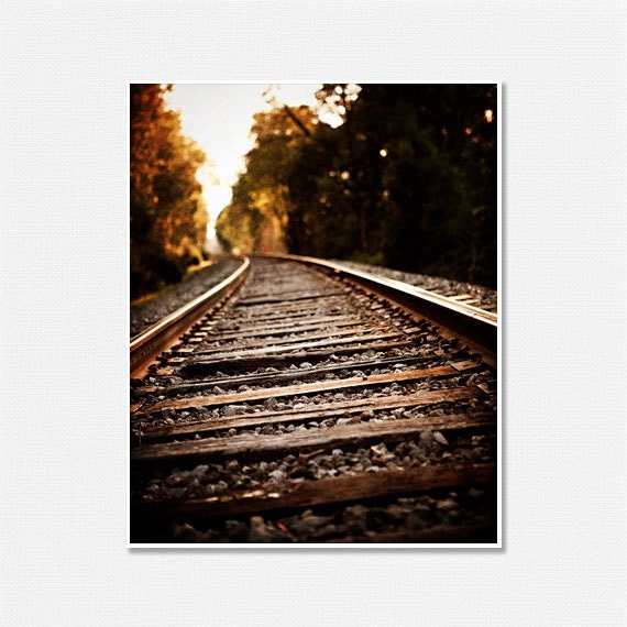 Train Pictures, Train Tracks Landscape Photography, Rustic Decor, Art for Boys Room, Manly, Art for Men, Sepia, Copper, Brown.