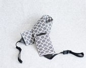 Padded Camera Strap Cover with 2 lens cap pockets - Grey Circles